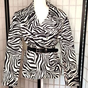 Anne Klein Stretch Zebra Print Wrap Front Jacket Black and white XL.